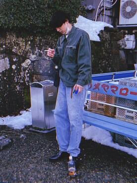 「古着のアイテム（ミリタリージャケット、グリーン系）」を使った、トヨタタタタイトさん（メンズ・167cm）の冬コーディネート