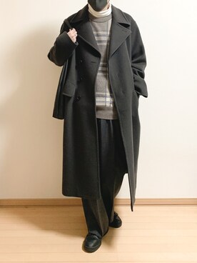 「LIDNM（リドム）のアイテム（チェスターコート）」を使った、えあろさん（メンズ・169cm）の冬コーディネート