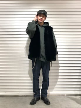 「CPH（シーピーエイチ）のアイテム（帽子）」を使った、タケダさん（メンズ・170cm）の冬コーディネート