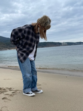 「FREAK'S STORE（フリークスストア）のWEB限定 Relax Fit リラックスフィット チェックネルシャツ/オンブレチェック（シャツ/ブラウス）」を使った、モモさん（レディース・154cm）の冬コーディネート