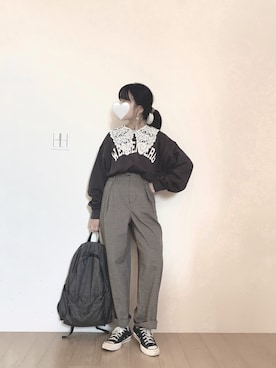「通勤穿搭」｜「アイテム（スウェット）」を使った、Noeliaさん（レディース・155cm）の秋コーディネート