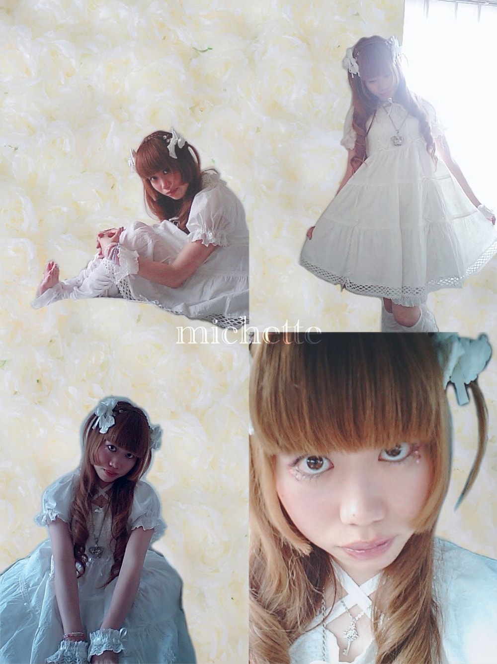 「リボンヘアゴム、BABY, THE STARS SHINE BRIGHT、茶髪、巻き髪、はわせドールワンピース、パフスリーブ、半袖ワンピース、Aライン、ティアード、お袖留め、レッグウォーマー、白ロリ、オールホワイト、ロリータ、ロリィタ」｜「SEXY DYNAMITE LONDONの大きなクラウンネックレス（ネックレス、シルバー系）」を使った、✞𝔪𝖎𝖈𝖍𝖊𝖙𝖙𝖊✞さん（レディース・162cm）の秋コーディネートの1枚目の写真