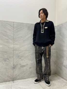 「DIESEL（ディーゼル）のメンズ ウェビング GIベルト（ベルト）」を使った、kubomiyaさん（メンズ・178cm）の冬コーディネート
