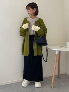 「ANGIE（アンジー）の2WAYオーバーサイズカラーカーディガン（カーディガン/ボレロ）」を使った、うしさん（レディース・150cm）の秋コーディネート