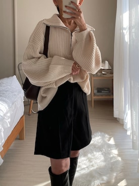 「moment+（モーメントプラス）のアイテム（ニット/セーター）」を使った、うしさん（レディース・150cm）の秋コーディネート