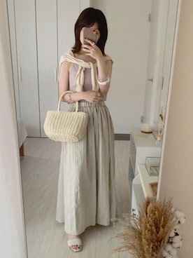 「Honeys（ハニーズ）のアイテム（かごバッグ）」を使った、うしさん（レディース・150cm）の夏コーディネート
