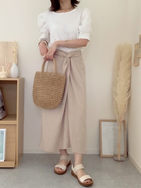 「Honeys（ハニーズ）のアイテム（かごバッグ）」を使った、うしさん（レディース・150cm）の夏コーディネート