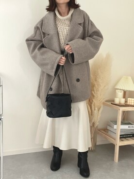 「しまむら（シマムラ）のアイテム（ステンカラーコート）」を使った、うしさん（レディース・150cm）の秋コーディネート