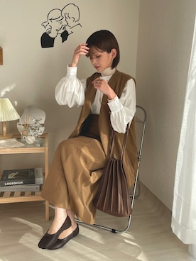 「プリーツバッグ」｜「アイテム（ジャケット/アウター）」を使った、うしさん（レディース・150cm）の秋コーディネート