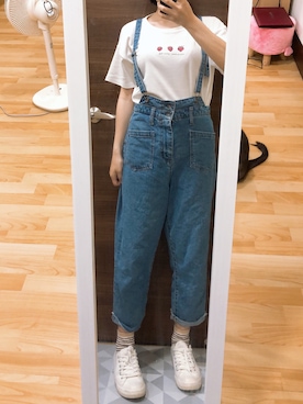 「FREE'S MART（フリーズマート）のアイテム（オールインワン・サロペット）」を使った、Peiさん（レディース・162cm）の秋コーディネート