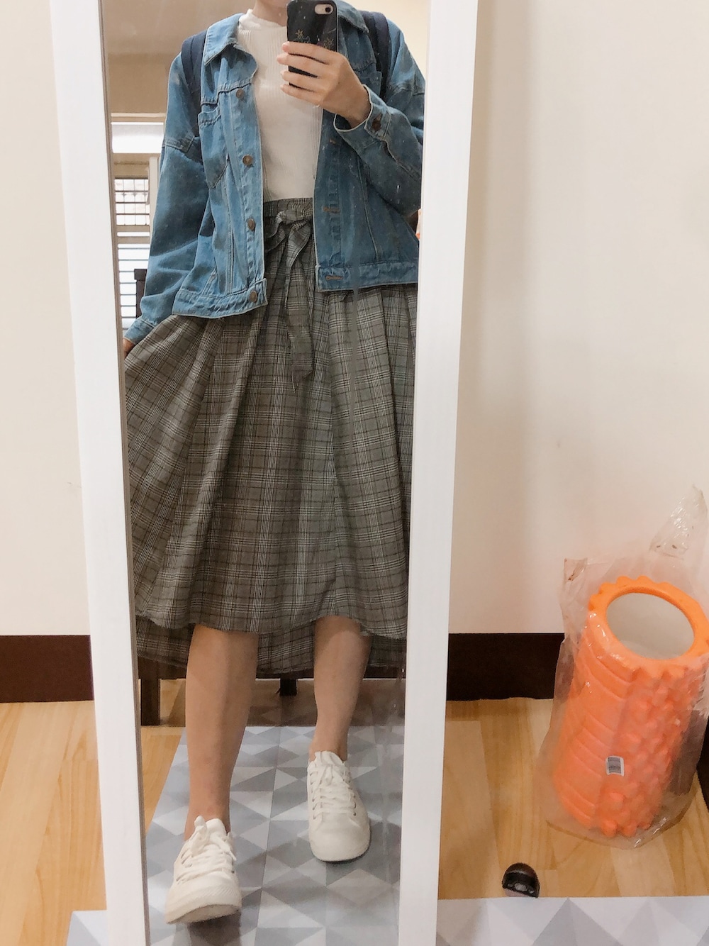 「HeatherのカフスショートＧジャン　781146（デニムジャケット、ブルー系）」を使った、Peiさん（レディース・162cm）の秋コーディネートの1枚目の写真
