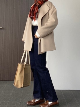 「earth music&ecology（アースミュージックアンドエコロジー）のアイテム（マフラー）」を使った、なぎささん（レディース・157cm）の冬コーディネート