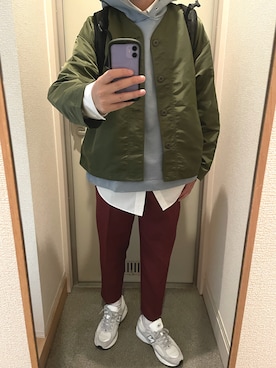 「green label relaxing（グリーンレーベルリラクシング）のアイテム（ノーカラージャケット）」を使った、tAKEHIrOさん（メンズ・172cm）の秋コーディネート