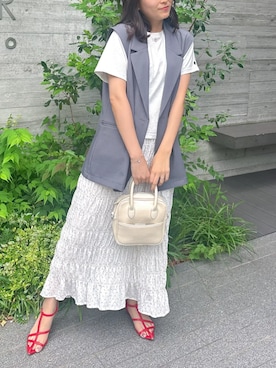 「RETRO GIRL（レトロガール）のチビロゴ刺繍コンパクトTEE（Tシャツ/カットソー、ホワイト系）」を使った、RETROGIRLさん（レディース・161cm）の夏コーディネート