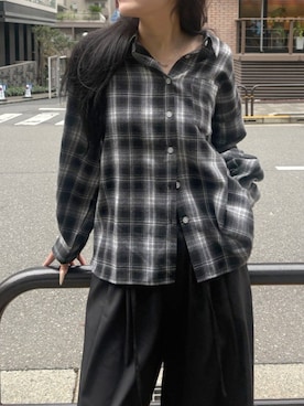 「RETRO GIRL（レトロガール）のアソートチェックオーバーシャツ（シャツ/ブラウス、ブラック系）」を使った、RETROGIRLさん（レディース・153cm）の秋コーディネート