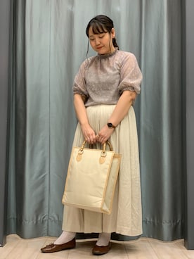 「スクエアトートバッグ」｜ちひろさん（レディース・154cm）の夏コーディネート