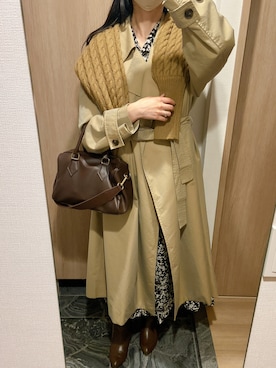 「RANDEBOO（ランデブー）のBoston bag（ショルダーバッグ、ブラウン系）」を使った、わらちゃんさん（レディース・164cm）の秋コーディネート