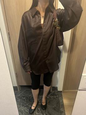 「CLANE（クラネ）のアイテム（シャツ/ブラウス、ブラウン系）」を使った、わらちゃんさん（レディース・164cm）の夏コーディネート