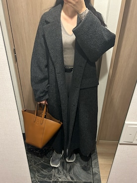 「CLANE（クラネ）のアイテム（チェスターコート）」を使った、わらちゃんさん（レディース・164cm）の冬コーディネート