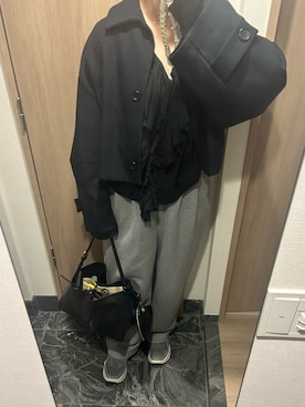 「CLANE（クラネ）のCLANE/クラネ/TWO TUCK SWEAT PANTS（スウェットパンツ、グレー系）」を使った、わらちゃんさん（レディース・164cm）の春コーディネート