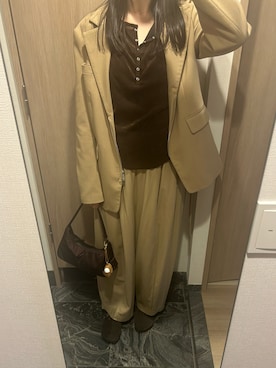 「CLANE（クラネ）のZIP TAILORED JACKET（テーラードジャケット、ベージュ系）」を使った、わらちゃんさん（レディース・164cm）の春コーディネート