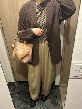 「CLANE（クラネ）の2WAY SHEER JACKET（テーラードジャケット、ブラウン系）」を使った、わらちゃんさん（レディース・164cm）の春コーディネート