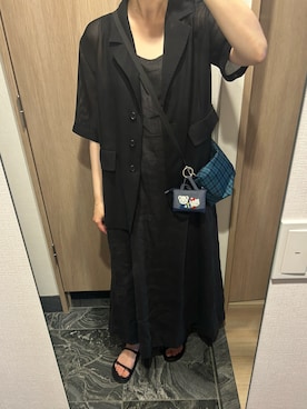 「CLANE（クラネ）のCLANE/クラネ/MESH HALF SLEEVE JACKET（テーラードジャケット、ブラック系）」を使った、わらちゃんさん（レディース・164cm）の夏コーディネート