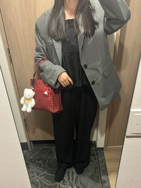 「CLANE（クラネ）のPEPLUM LAYERED ALL IN ONE（つなぎ/オールインワン、ブラック系）」を使った、わらちゃんさん（レディース・164cm）の春コーディネート