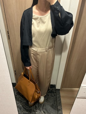 「CLANE（クラネ）のアイテム（スラックス）」を使った、わらちゃんさん（レディース・164cm）の春コーディネート