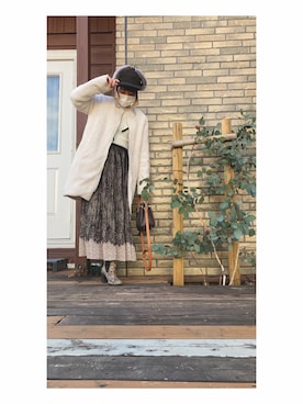 「白ニット」｜「アイテム（ノーカラーコート）」を使った、まるさん（レディース・151cm）の冬コーディネート