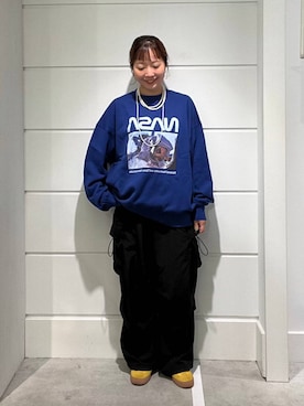 「LOWRYS FARM（ローリーズファーム）のパールタレンネックレス　249411（ネックレス）」を使った、ユメノさん（メンズ・164cm・20代）の秋コーディネート