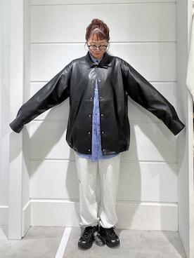 「アイテム（ライダースジャケット）」を使った、ユメノさん（メンズ・163cm）の秋コーディネート