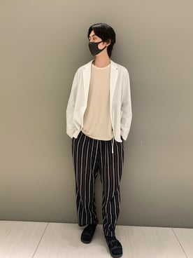 「1piu1uguale3 RELAX（ウノピュウノウグァーレトレリラックス）のアイテム（シューズ）」を使った、熊さん（メンズ・185cm）の夏コーディネート