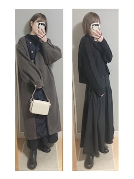 「notch.（ノッチ）のアイテム（ノーカラーコート）」を使った、みすたさん（レディース・159cm）の冬コーディネート