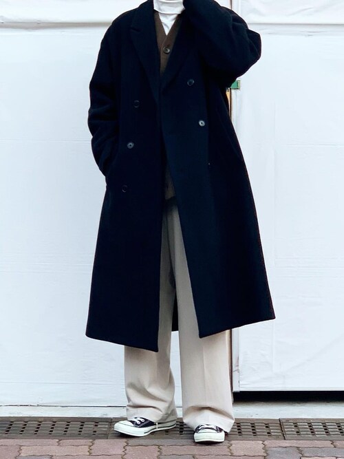【HARE】CASHEEPウールダブルビッグコート、ブラック、Large(ラージ HARE】CASHEEPウールダブルビッグコート、ブラック、Large