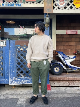 「スエット」｜「アイテム（モカシン/デッキシューズ）」を使った、さとさん（メンズ・166cm）の冬コーディネート