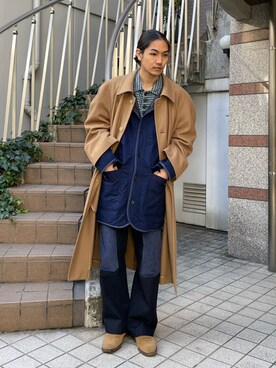 「NICHOLAS DALEY（ニコラスデイリー）のアイテム（パンツ）」を使った、Kento Atsushiさん（メンズ・180cm）の冬コーディネート