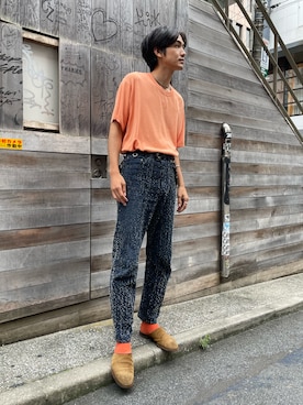 「アイテム（Tシャツ/カットソー、オレンジ系）」を使った、Kento Atsushiさん（メンズ・180cm・20代）の夏コーディネート