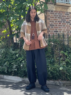 「Yohji Yamamoto（ヨウジヤマモト）のアイテム（パンツ）」を使った、Kento Atsushiさん（メンズ・180cm）の夏コーディネート