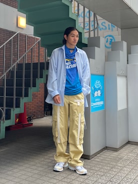 「アイテム（カーゴパンツ、イエロー系）」を使った、Kento Atsushiさん（メンズ・180cm）の夏コーディネート