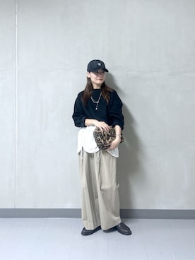 「GALLEST（ギャレスト）のタックワイドパンツ（その他パンツ、ベージュ系）」を使った、takaさん（レディース・160cm）の秋コーディネート