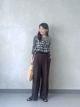 「GALLEST（ギャレスト）のオンブレチェックビスチェ（タンクトップ、ブラック系）」を使った、takaさん（レディース・160cm）の秋コーディネート