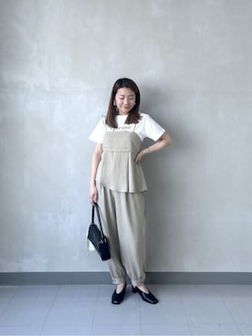 「GALLEST（ギャレスト）の【セットアップ可能】イレヘムキャミブラウス（シャツ/ブラウス、グリーン系）」を使った、takaさん（レディース・160cm）の春コーディネート