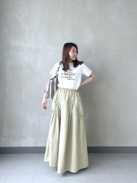 「GALLEST（ギャレスト）のメッセージプリントクルーネックTシャツ（Tシャツ/カットソー、ホワイト系）」を使った、takaさん（レディース・160cm）の春コーディネート