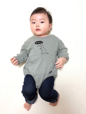 「アイテム（ママ＆ベビー、グリーン系）」を使った、りいとさん（キッズ・80cm）の秋コーディネート