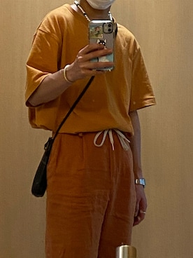 「UNIQLO（ユニクロ）のアイテム（Tシャツ/カットソー、オレンジ系）」を使った、kantaさん（メンズ・168cm）の夏コーディネート