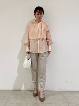 「150cm台コーデ」｜「アイテム（スラックス）」を使った、渡辺さん（レディース・152cm）の春コーディネート
