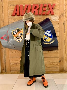 nanami さんの「アヴィエイター キャップ/AVIATOR FLIGHT CAP/AVIREX/アヴィレックス」を使ったコーディネート