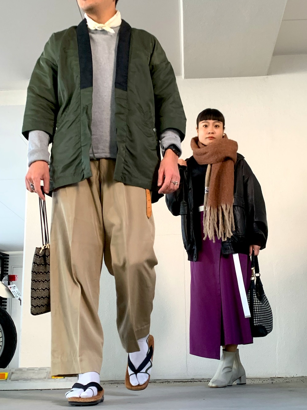 「雪駄、羽織」｜「SOULIVEのアイテム（ジャケット/アウター、グリーン系）」を使った、🎩さん（メンズ・178cm）の冬コーディネートの1枚目の写真