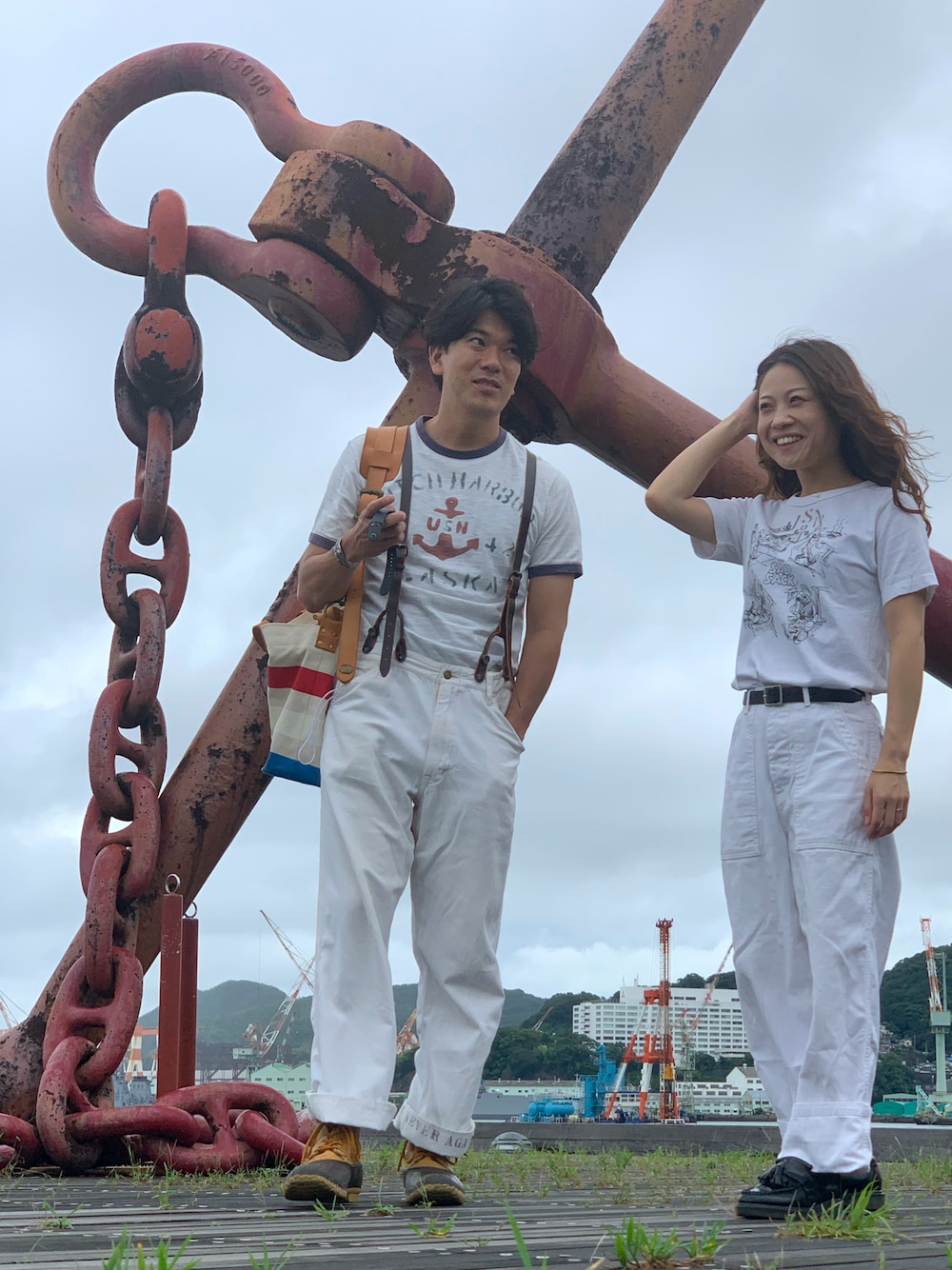 「ビーンブーツ」｜「Buzz Rickson'sのアイテム（Tシャツ/カットソー、ホワイト系）」を使った、🎩さん（メンズ・178cm）の夏コーディネートの1枚目の写真